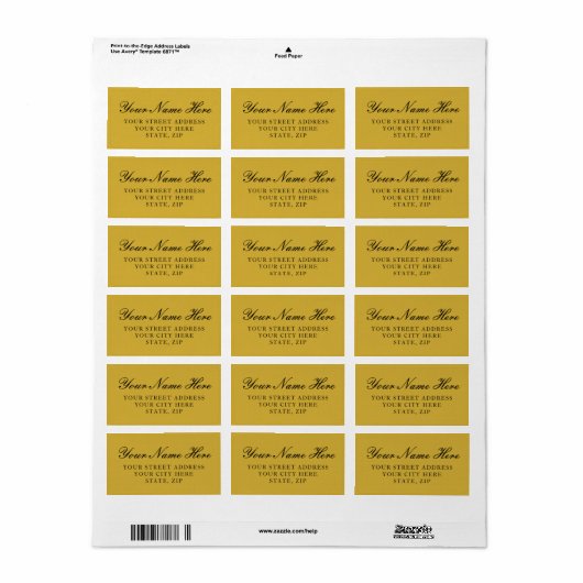 Classy Metallic Gold Return Address Labels (Full Sheet)