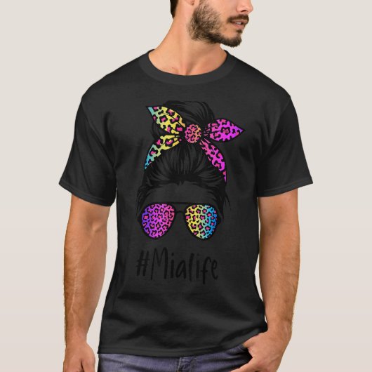 Classy Mia life Messy Bun Rainbow Leopard T-shirt (Voorkant)