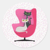 Classy Mid Century Cats Pink Chair Polka Dots Ronde Sticker (Voorkant)