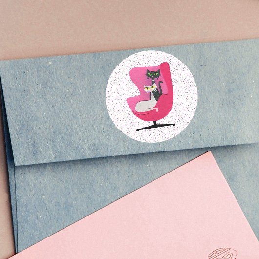 Classy Mid Century Cats Pink Chair Polka Dots Ronde Sticker