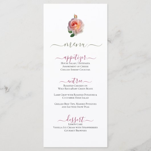 Classy Minimal Pink Rose Design Flat Menu (Voorkant)