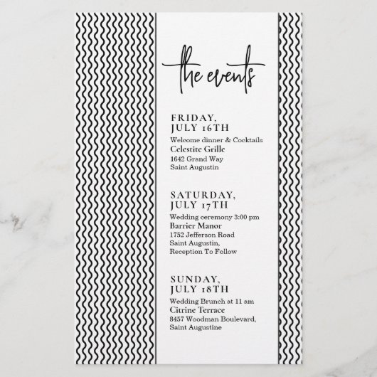 Classy Minimal Text Wedding Events Tijdlijn (Voorkant)