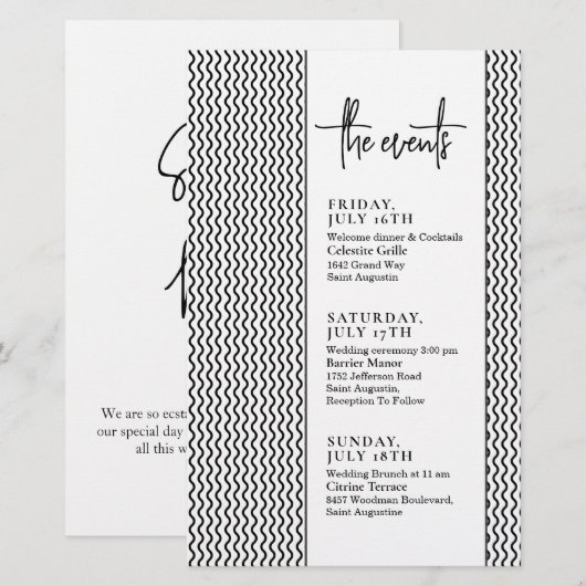 Classy Minimal Text Wedding Events Tijdlijn (Voorkant / Achterkant)