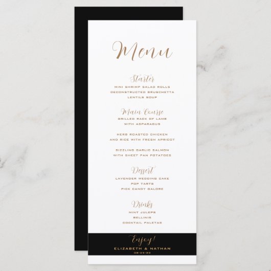 Classy Minimalist Black & Gold Wedding Menu (Voorkant / Achterkant)