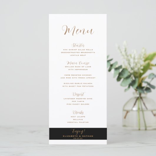Classy Minimalist Black & Gold Wedding Menu (Staand voorkant)