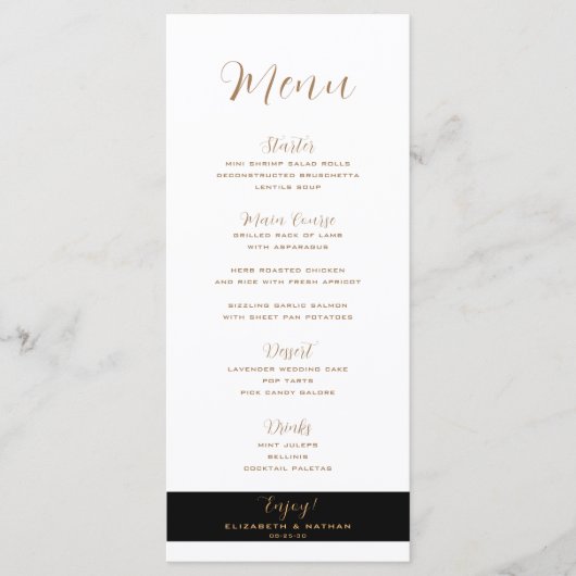 Classy Minimalist Black & Gold Wedding Menu (Voorkant)