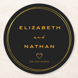 Classy Minimalist Black & Gold Wedding Ronde Kartonnen Onderzetter