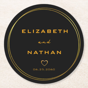 Classy Minimalist Black & Gold Wedding Ronde Kartonnen Onderzetter