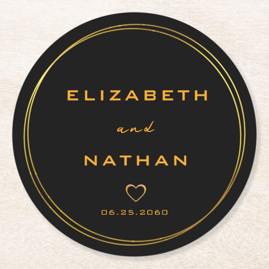 Classy Minimalist Black & Gold Wedding Ronde Kartonnen Onderzetter (Voorkant)