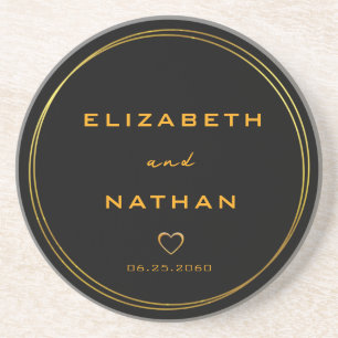Classy Minimalist Black & Gold Wedding Zandsteen Onderzetter