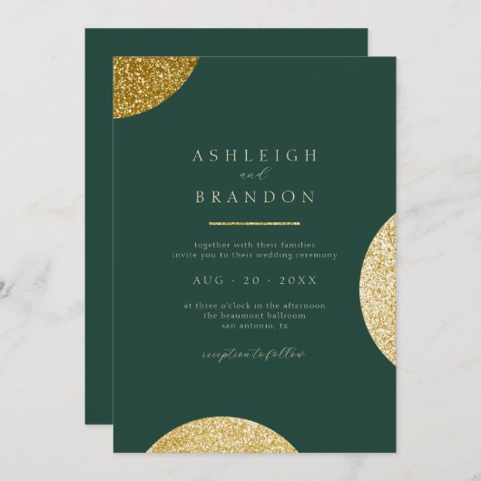 Classy minimalist Emerald Green & Gold Wedding Kaart (Voorkant / Achterkant)