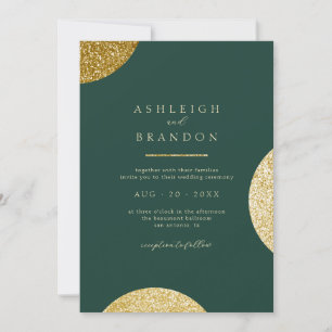 Classy minimalist Emerald Green & Gold Wedding Kaart
