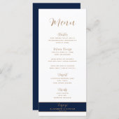 Classy Minimalist Gold Navy Blue Wedding Menu (Voorkant / Achterkant)