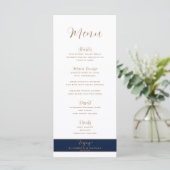 Classy Minimalist Gold Navy Blue Wedding Menu (Staand voorkant)