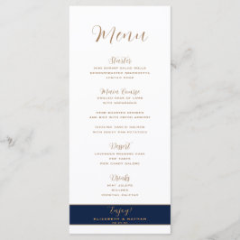 Classy Minimalist Gold Navy Blue Wedding Menu