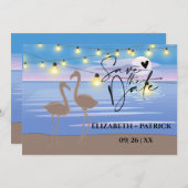 Classy minimalist, zonsondergang, flamingo's save the date (Voorkant / Achterkant)