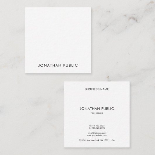 Classy minimalistisch design Sjabloon Modern Elega Vierkante Visitekaartje (Voorkant / Achterkant)