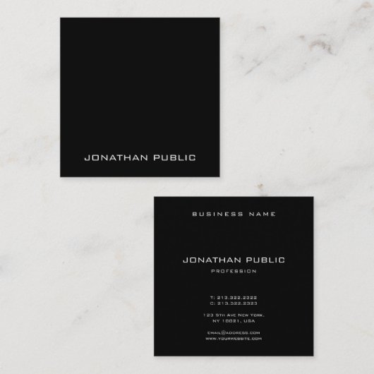 Classy minimalistisch elegant zwart eenvoudig mode vierkante visitekaartje (Voorkant / Achterkant)