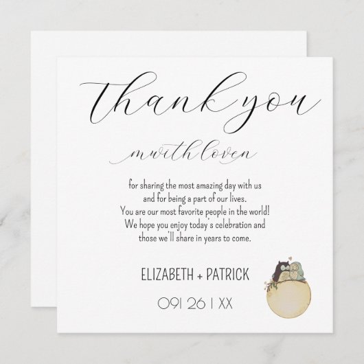 Classy minimalistisch, uilen in de liefde bedankkaart (Voorkant / Achterkant)