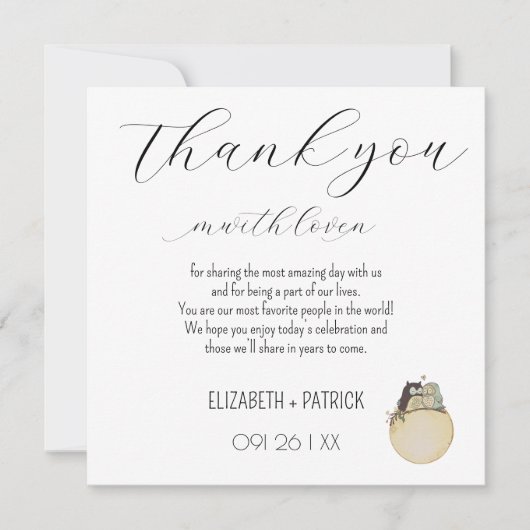 Classy minimalistisch, uilen in de liefde bedankkaart (Voorkant)