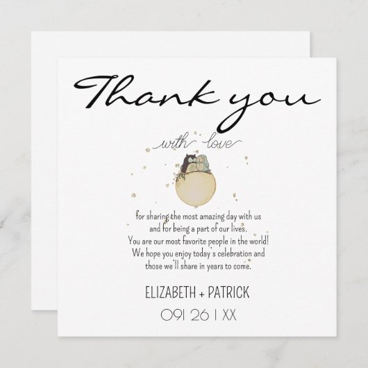 Classy minimalistisch, uilen in de liefde bedankkaart (Voorkant / Achterkant)