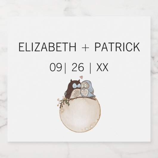 Classy minimalistisch, uilen in de liefde sparkling wijnetiket (Enkel label)