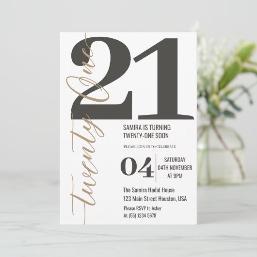 Classy minimalistische kalligrafie 21ste verjaarda kaart (Staand voorkant)