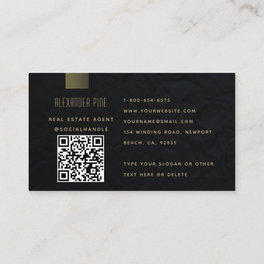 Classy minimalistische QR-code Black Gold Professi Visitekaartje (Achterkant)