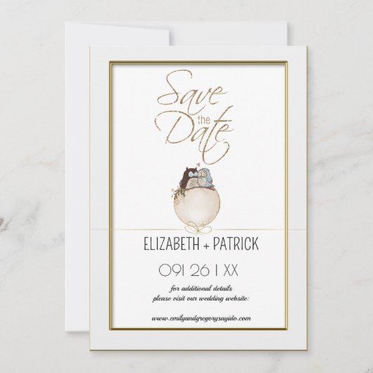 Classy minimalistische uilen, verliefd op de datum kaart (Voorkant)