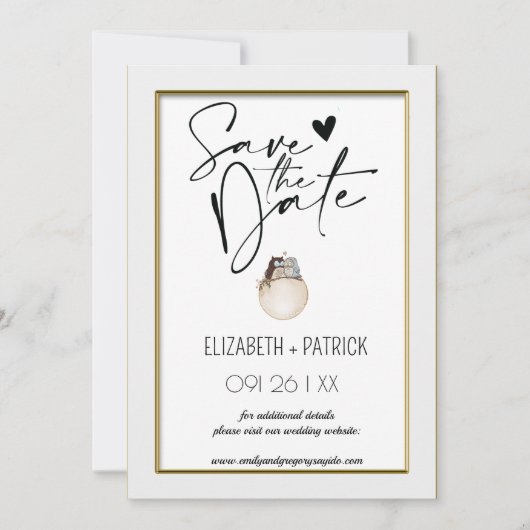 Classy minimalistische uilen, verliefd op de datum kaart (Voorkant)