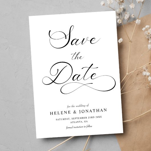 Classy minimalistische zwart wit elegante bruiloft save the date