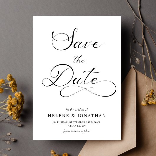 Classy minimalistische zwart wit elegante bruiloft save the date