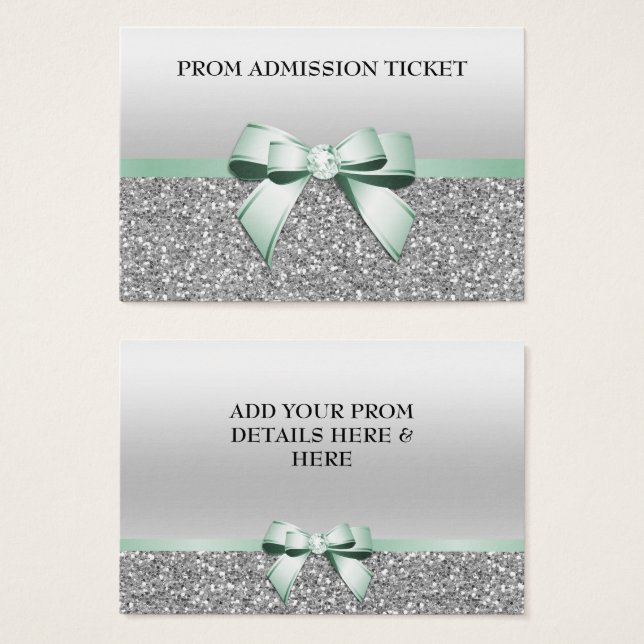 Classy Mint Bow & Silver Glitter Prom-toegang Visitekaartje (Voorkant /achterkant)