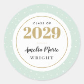 Classy Mint en Gold Personalized Afstuderen Ronde Sticker (Voorkant)