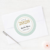 Classy Mint en Gold Personalized Afstuderen Ronde Sticker (Envelop)