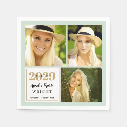 Classy Mint en Gold Personalized Afstuderen Servet (Voorkant)