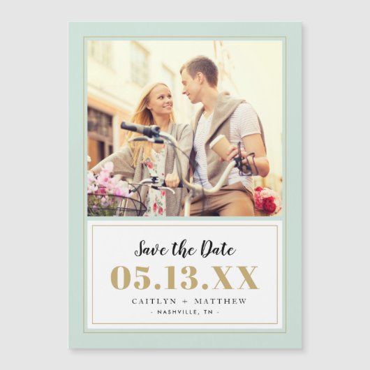 Classy Mint en Gold Photo Save the Date (Voorkant)