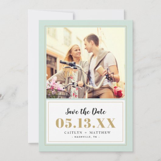 Classy Mint en Gold Photo Save the Date (Voorkant)