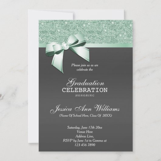 Classy Mint Green & Black Graduation Party Kaart (Achterkant)