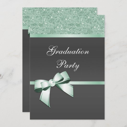 Classy Mint Green & Black Graduation Party Kaart (Voorkant / Achterkant)