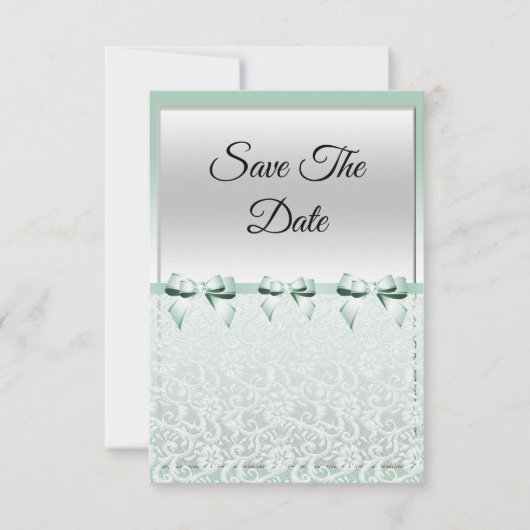 Classy Mint Green Bows & Lace Save The Date (Voorkant)