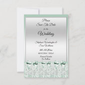 Classy Mint Green Bows & Lace Save The Date (Achterkant)