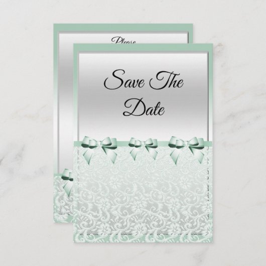 Classy Mint Green Bows & Lace Save The Date (Voorkant / Achterkant)