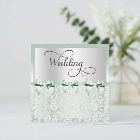 Classy Mint Green Bows & Lace Wedding Kaart (Staand voorkant)