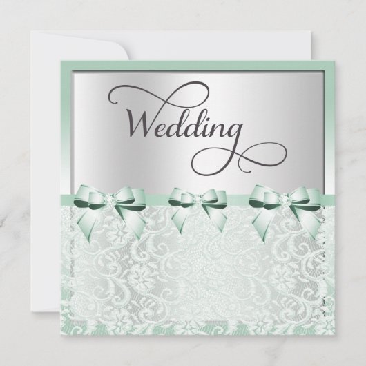 Classy Mint Green Bows & Lace Wedding Kaart (Voorkant)