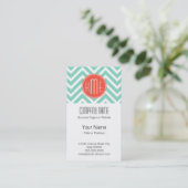 Classy Mint Green Chevron en Oranje monogram Visitekaartje (Staand voorkant)