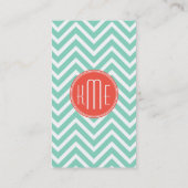Classy Mint Green Chevron en Oranje monogram Visitekaartje (Achterkant)