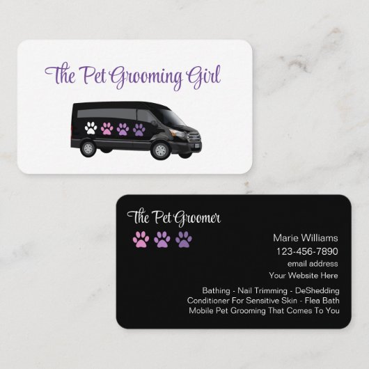 Classy Mobile Pet Grooming Visitekaartjes (Voorkant / Achterkant)