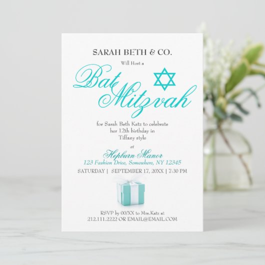 Classy Mode Blue Theme Bat Mitzvah Birthday Kaart (Staand voorkant)