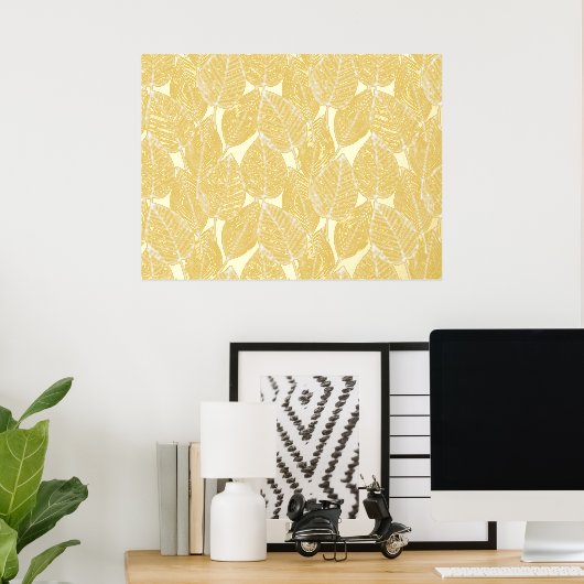 Classy Modern Abstract Leaves Art Pattern Gold Folie Afdrukken (Insitu (Desk))